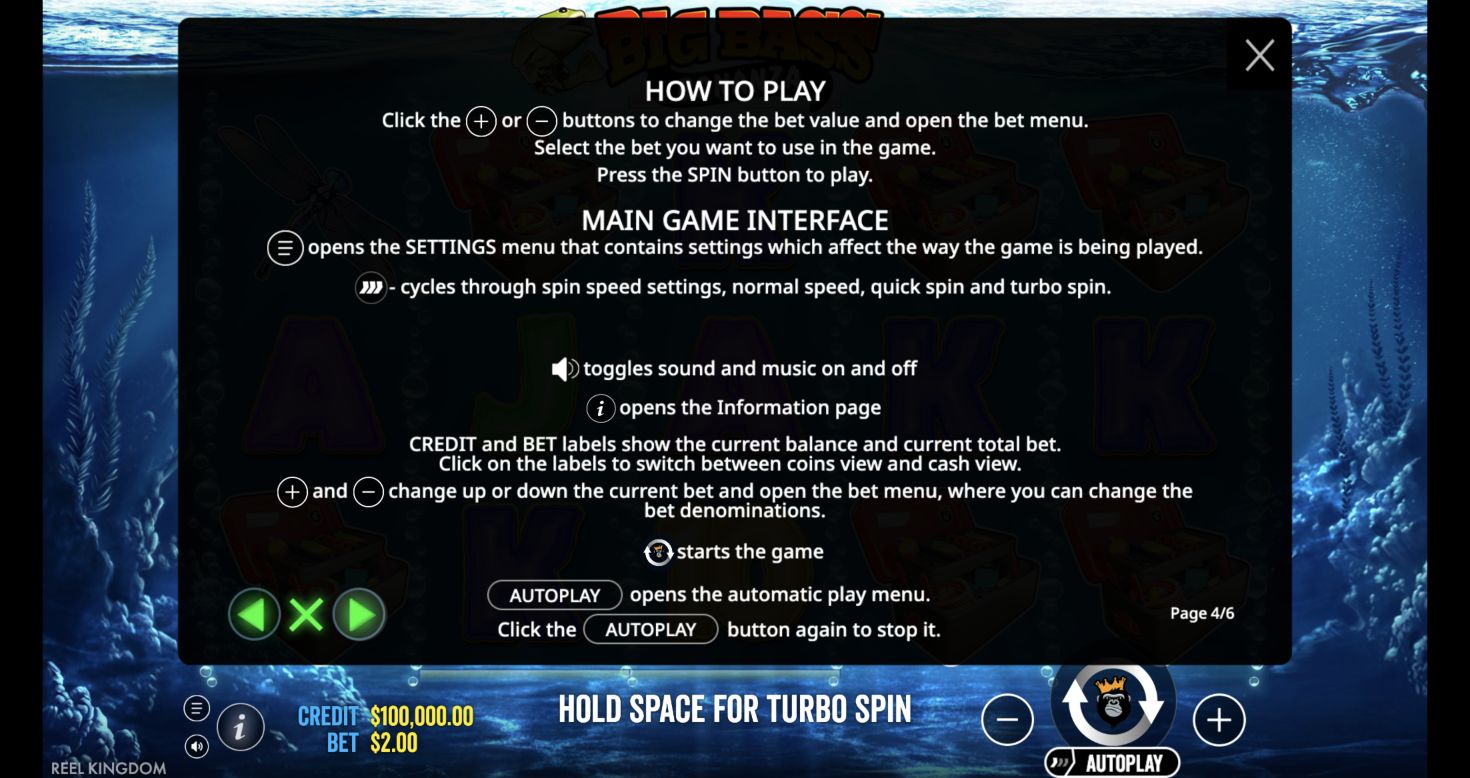 Big Bass Bonanza controls explained in client help